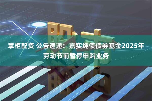 掌柜配资 公告速递：嘉实纯债债券基金2025年劳动节前暂停申购业务
